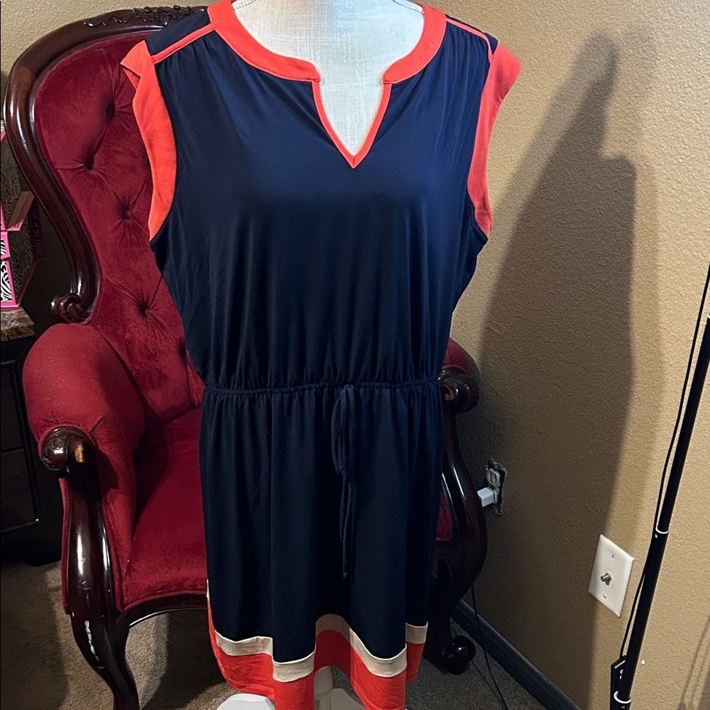 Enfocus Studio Navy and Coral Mini Dress